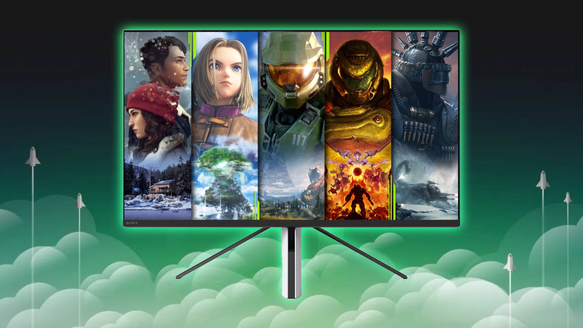 Sony Inzone M9 with Xbox characters on screen