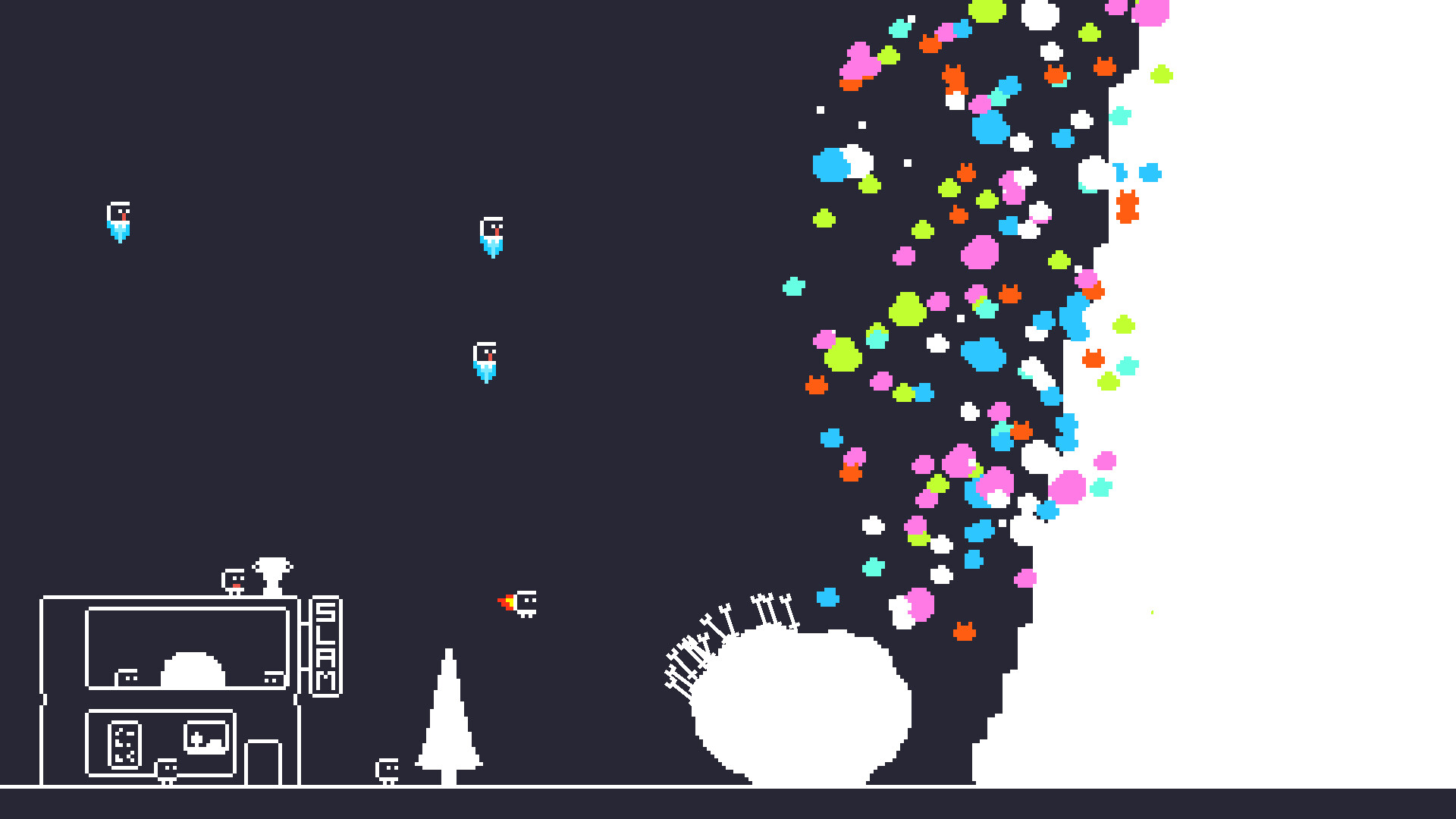 Particles flying around in a screenshot from (the) Gnorp Apolgue